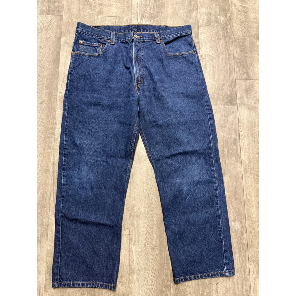 Levis 505 Regular Fit Dark Wash Indigo Denim Jeans Mens 40x28 See Pictures